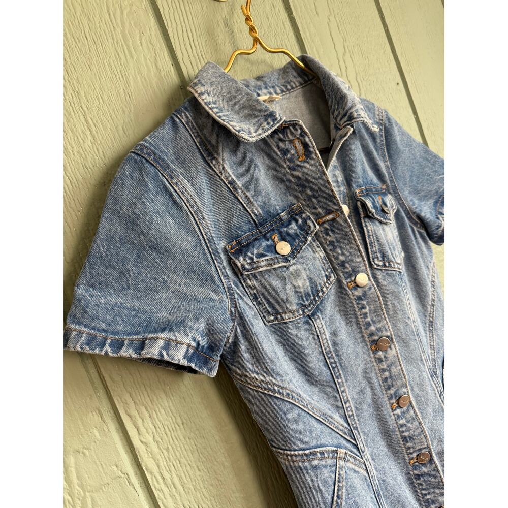 Anthropologie Pilcro Short-Sleeve Denim Button-Front Mini Dress Size 4 - Picture 4 of 7